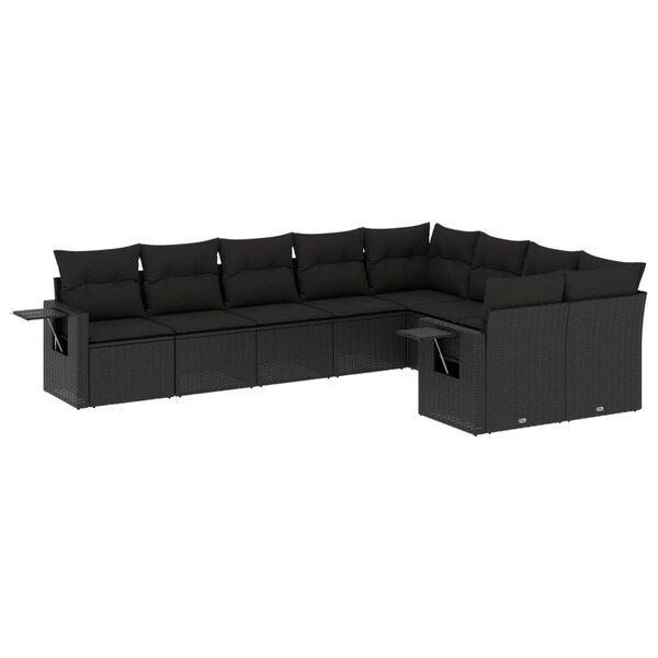 vidaXL Salon de jardin 9 Pièces avec coussins noir résine tressée