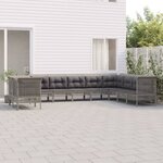vidaXL Salon de jardin 10 Pièces avec coussins Gris Résine tressée