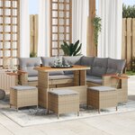 Ensemble de canapé de jardin en 9 pièces avec coussins beige poly rattan acacia