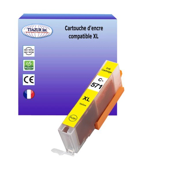 Cartouche compatible avec Canon Pixma TS8050, TS8051, TS8052, TS8053, TS9050, TS9055 remplace Canon CLI571 XL Jaune - T3AZUR