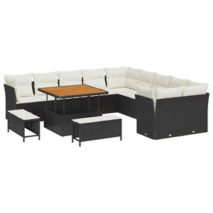 vidaXL Ensemble de canapé de jardin 13 Pièces Noir et Crème polyrotin