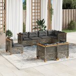 vidaXL Salon de jardin 8 Pièces avec coussins gris résine tressée