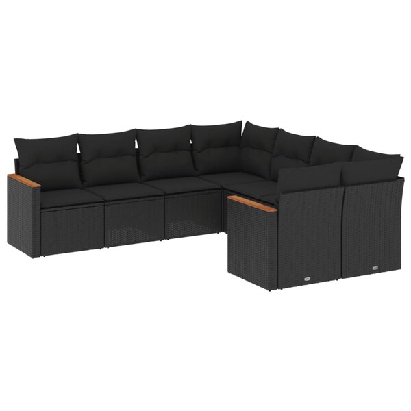 vidaXL Salon de jardin 8 Pièces avec coussins noir résine tressée