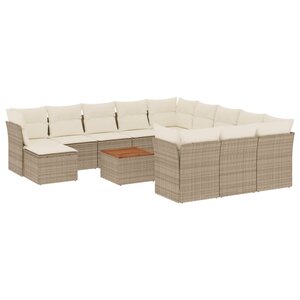 vidaXL Salon de jardin avec coussins 13 Pièces beige résine tressée