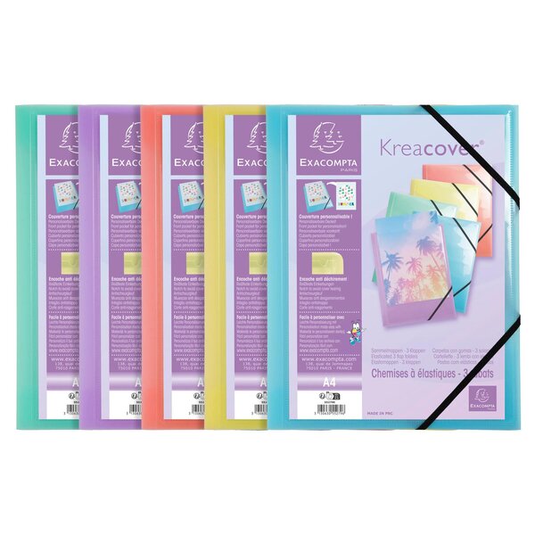 Chemise À Élastiques 3 Rabats Polypropylène Kreacover Pastel - A4 - Couleurs Assorties - X 25 - Exacompta