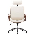 Chaise fauteuil siège de bureau informatique étude avec appuie-tête similicuir et bois crème 02_0023984