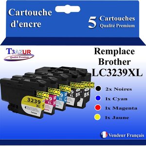 T3AZUR Lot de 5 Cartouches compatibles avec Brother LC3239XL pour Brother MFC-J5945DW MFC-J6945DW (Noire+Couleur) – T3AZUR