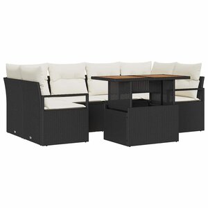 vidaXL Ensemble de canapé de jardin avec coussin 7 Pièces Noir et crème