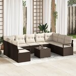 Canapé de jardin 9 pièces avec coussins gris poly rattan