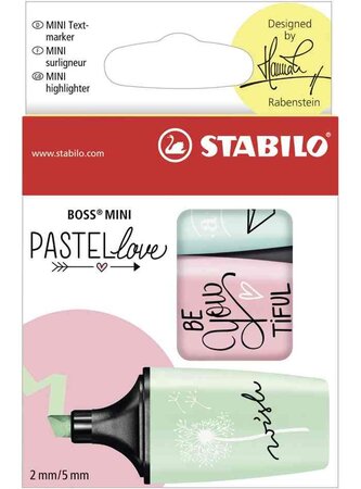 Etui de 3 surligneurs BOSS MINI Pastellove menthe à l'eau + soupçon de rose + touche ... STABILO