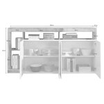 Buffet Maestro 4 portes à panneaux de particules effet bois et blanc laqué 184 x 42 x Hauteur 93 cm