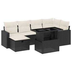 vidaXL Salon de jardin 7 Pièces avec coussins noir résine tressée