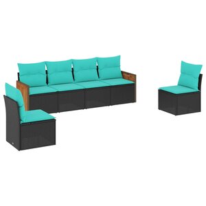 vidaXL Salon de jardin 6 Pièces avec coussins noir résine tressée