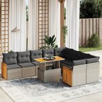 vidaXL Salon de jardin avec coussins 10 Pièces gris résine tressée