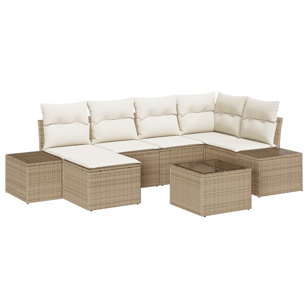 vidaXL Ensemble de canapé de jardin 7 pièces avec coussins en rotin poly brun