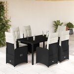 vidaXL Ensemble de bistro de jardin 7 Pièces coussins noir poly rotin