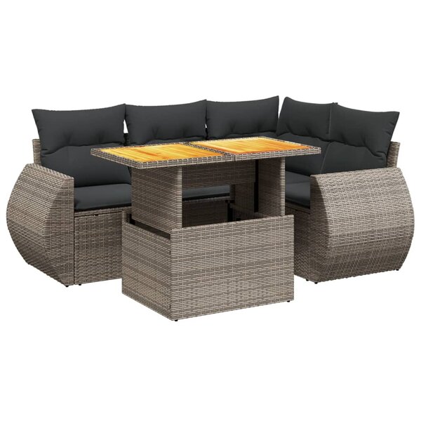 vidaXL Salon de jardin 5 Pièces avec coussins gris résine tressée