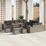 Ensemble de canapés de jardin vidaXL 14 pièces avec coussins gris poly rotin acacia