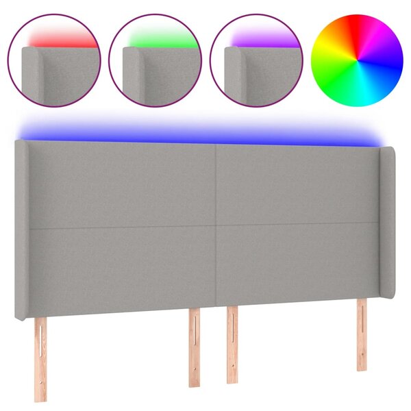 vidaXL Tête de lit à LED Gris clair 183x16x118/128 cm Tissu