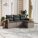 vidaXL Salon de jardin 4 Pièces avec coussins gris résine tressée