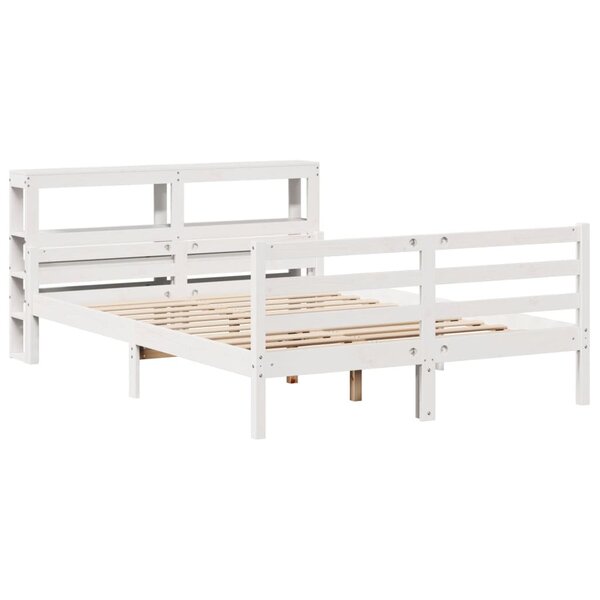 vidaXL Cadre de lit avec tête de lit blanc 135x190 cm bois pin massif