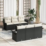 vidaXL Set de Canapé de Jardin 7 pièces avec Coussins Noir Poly Rotin