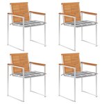 vidaXL Chaises de jardin 4 Pièces avec coussins Bois d'acacia massif