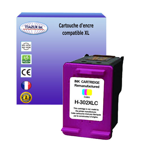 Cartouche compatible remplace hp 302 xl (f6u67ae/f6u65ae) couleur (18ml) pour imprimante hp envy 4520