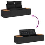 Ensemble de Canapé de Jardin 6 Pièces avec Coussins Rattan Poli Noir Acacia