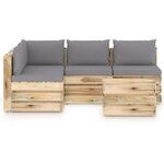 vidaXL Salon de jardin 5 Pièces avec coussins Bois imprégné de vert