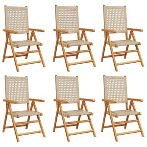 vidaXL Chaises inclinables de jardin lot de 6 beige rotin bois massif