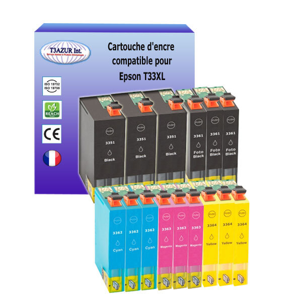15 Cartouches Compatibles  pour Epson XP-7100, XP-830, XP-900 remplace Epson T33XL (33XL)- T3AZUR