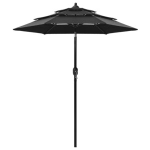 vidaXL Parasol à 3 niveaux avec mât en aluminium Noir 2 m