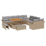 Ensemble de canapé de jardin 13 pièces avec coussins beige poly rotin acacia