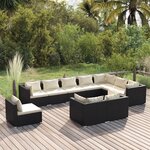 vidaXL Salon de jardin 10 Pièces avec coussins Résine tressée Noir