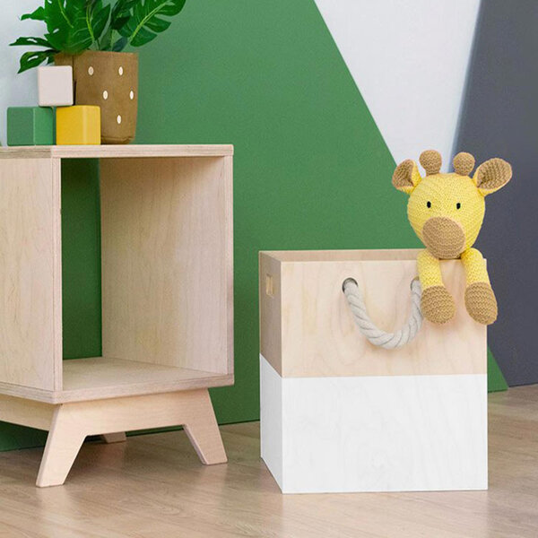 Boîte de rangement bois modèle 3 - poignées corde - Blanc et bois naturel - 33 x 33 x 37 cm