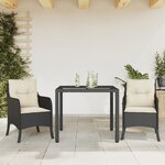 vidaXL Ensemble à manger de jardin avec coussins 3 Pièces Noir