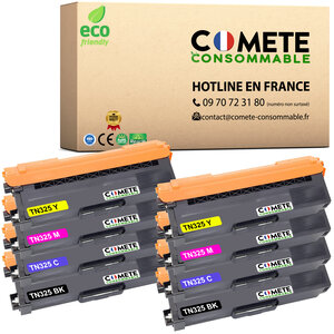 TN320 - 8 toners compatibles avec Brother TN320 TN325 Noir Cyan Magenta Jaune - Entreprise française