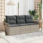vidaXL Ensemble de Canapé de Jardin 3 Pièces avec Coussins Gris Clair Poly Rattan