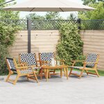 vidaXL Ensemble de Chaises de Jardin avec Table - 5 Pièces  Noir et Blanc  Bois d'Acacia Massif