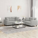 vidaXL Ensemble de canapés 2 Pièces coussins Gris clair Tissu microfibre