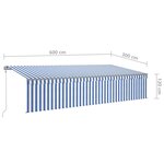 vidaXL Auvent automatique store capteur de vent LED 6x3 m Bleu blanc