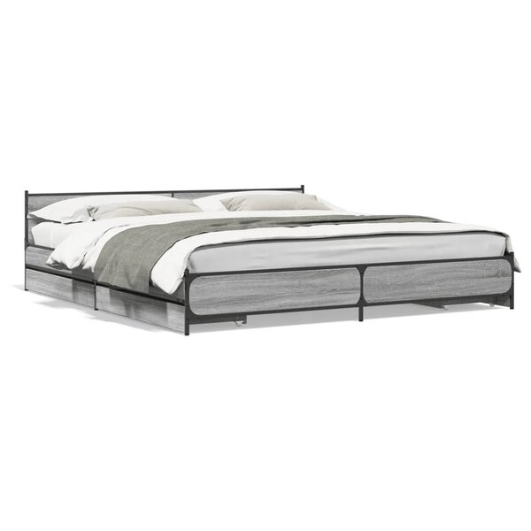 vidaXL Cadre de lit et tiroirs sonoma gris 200x200cm bois d'ingénierie