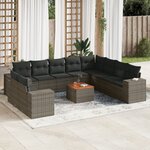 vidaXL Salon de jardin 11 Pièces avec coussins gris résine tressée