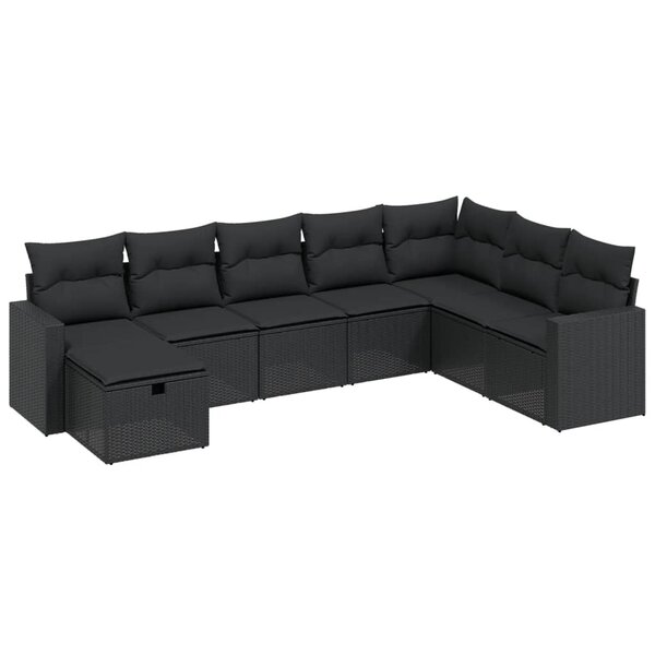 vidaXL Salon de jardin 8 Pièces avec coussins noir résine tressée