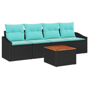vidaXL Ensemble de canapé de jardin avec coussin 5 Pièces Noir polyrotin