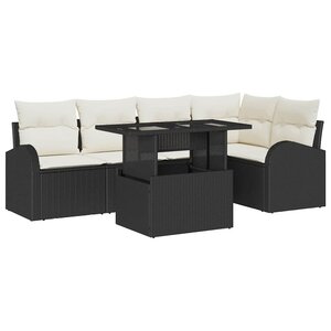 vidaXL Ensemble de canapé de jardin avec coussin 6 Pièces Noir Poly rotin