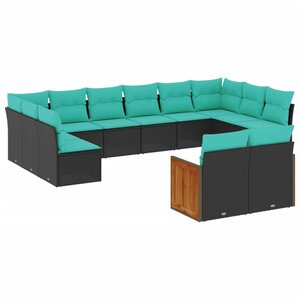 vidaXL Salon de jardin avec coussins 12 Pièces noir résine tressée