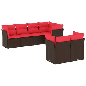 vidaXL Salon de jardin avec coussins 7 Pièces marron résine tressée