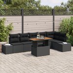 vidaXL Ensemble salle à manger jardin 7 pièces avec coussins noir poly rattan acacia